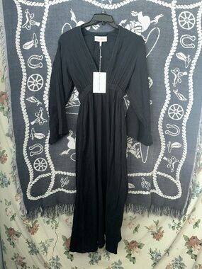 Mara Hoffman Black V-Neck Long Sleeve Maxi Dress